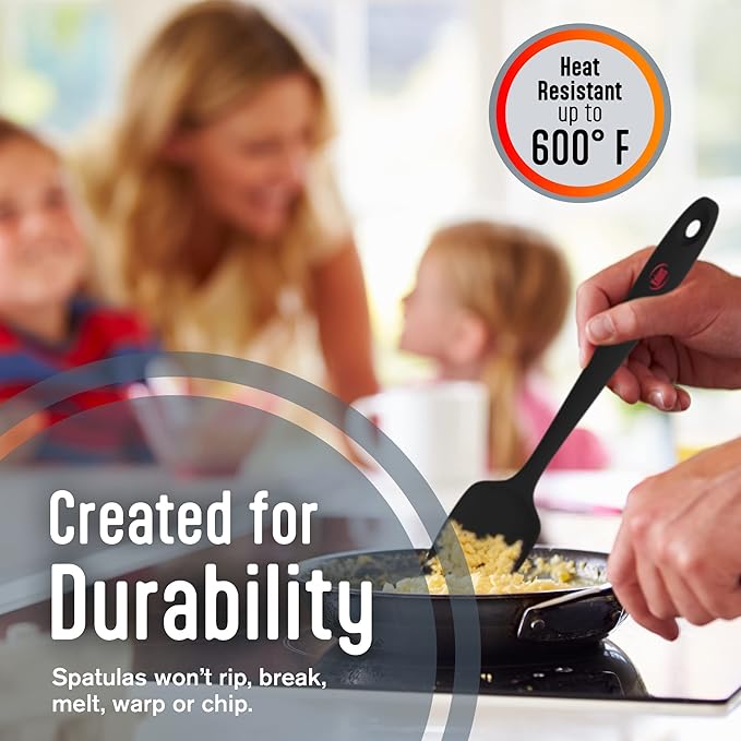 Kaluns Silicone Spatula Set, 4 Rubber Spatulas 600°F Heat Resistant, Nonstick Seamless Design with Stainless Steel Core, Dishwasher Safe, BPA free, Bonus Tongs Included