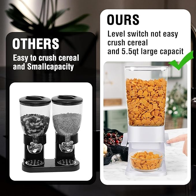Cereal Dispenser Countertop 3pcs,5.5L Cereal Containers Storage Dispenser for Pantry,Dry Food Storage Rice Containers,Candy Dispenser,Snack Organizer Machine for Grains, Nuts,Oatmeal, Pet Food White