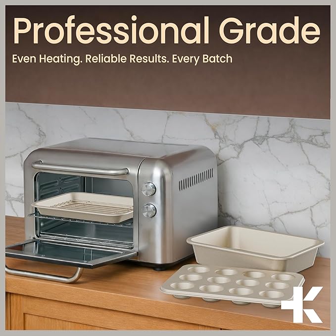 Bakken 4-Piece Bakeware Sets, Nonstick Carbon Steel Baking Sheet, Stackable Space-Saving Bakeware, Dishwasher Safe, Stain-resistant, PFOA, PFOS, & PTFE Free, Oven Safe Up To 450°F, White Marble