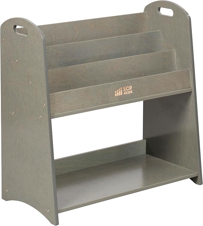 ECR4Kids 3-Shelf Floor Book Display with Handles and Storage, 30in, Kids Bookshelf, Grey Wash