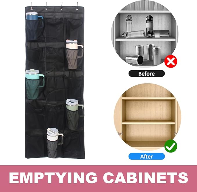 Cup Storage Organizer Compatible Stanley - 15 Large Bottle Pockets, Hanging Wall Mount for Various Sizes, Tumbler Storage Accessories