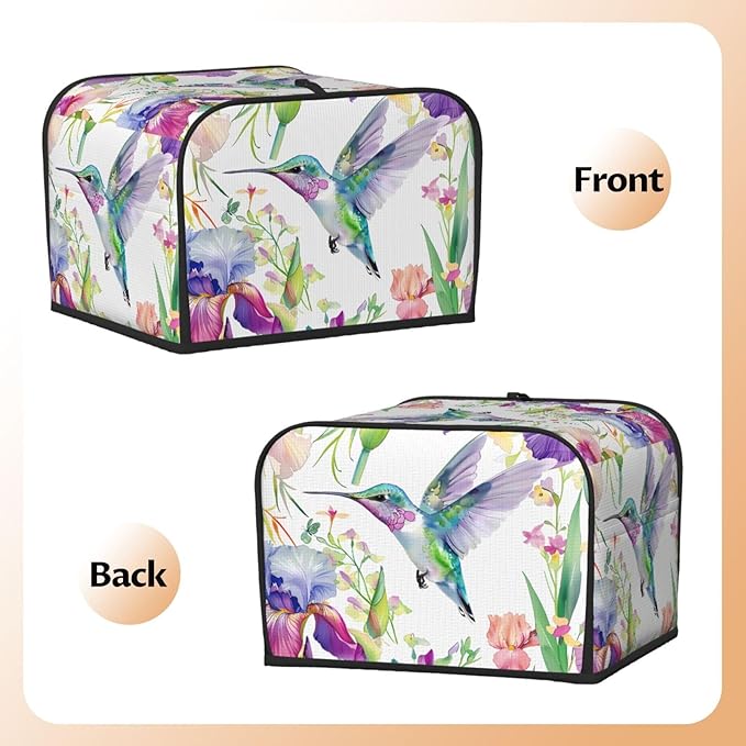 Toaster Cover 4 Slice Spring Hummingbird Iris Floral Waterproof Appliance Cover with Hang Loop Bread Baker Toaster Cover for Kitchen