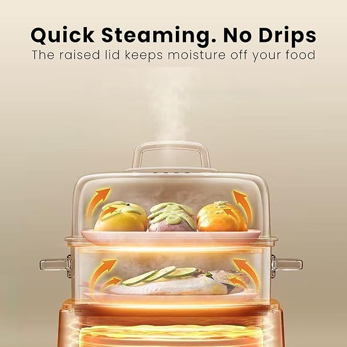 Electric Food Steamer 12.7 QT, Double-Tier 8-in-1 Vegetable & Meal Steamer, Stainless Steel, Timer & Keep Warm, Boil-Dry Protection, Healthy Cooking Kitchen Steamer