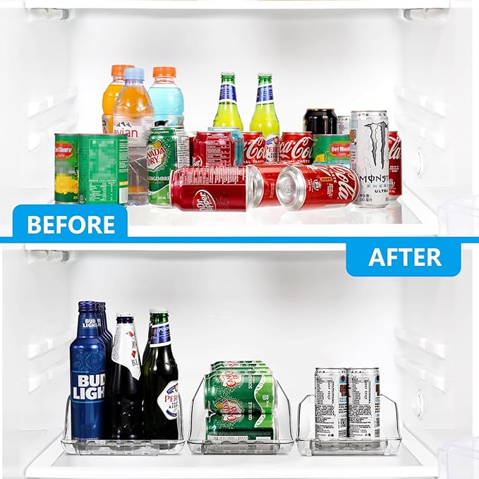 4 Packs Refrigerator Organizers and Storage Width Adjustable Can Organizer for Refrigerator Expandable Soda Can Dispenser for Beer Soda Pop Can Soda Organizer for Fridge Kitchen Pantry Clear