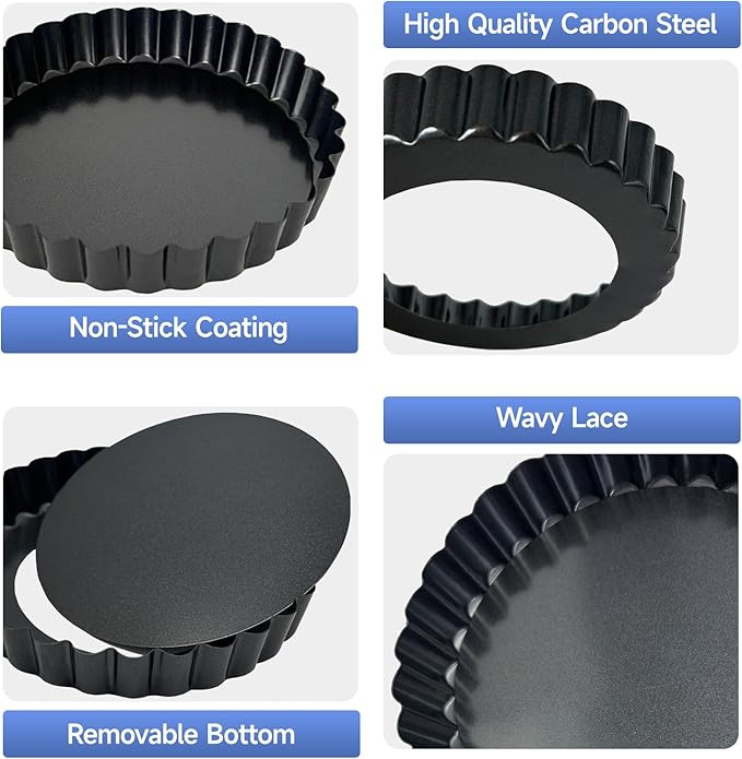 4 Pack 5-Inch Tart Pans with Removable Bottom, Nonstick Quiche Pan Fluted Pie Pans for Baking Treats, Pie, Quiches, Tartlets