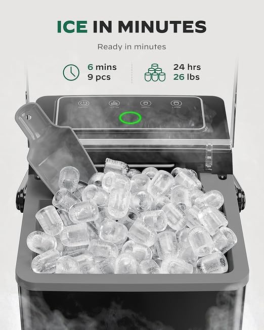 Totnz Boost Ice Maker with 2.5L Expanding Ice Basket & 1.8L Water Tank, 9 Bullet Ice Cubes in 6 Mins, Ice Maker Countertop with LED Touch Control Self-Cleaning, Ice Machine 2 Ice Sizes