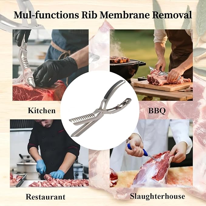 Rib Prep Tool Pro,Stainless Steel Rib Membrane Removal Tool,Professional Boning Tongs Rib Prep Tool for BBQ Enthusiasts,Ergonomic Handle for Easy Membrane Removal(1 PCS)