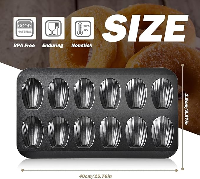 6pc Nonstick Madeleine Pan for Baking, 12-Cavity Shell Shape Cake and Cookie Mold Tray, Carbon Steel Cookie Molds, Send Goods from Local Warehouse (6 PC)