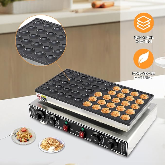50 Pcs Mini Pancakes Maker Machine, 1800W Electric Nonstick Mini Pancake Maker with Temp & Time Control, Stainless Steel, Perfect for Home or Commercial Use