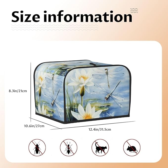 Light Blue Dragonflies Covers for Toasters 4 Slice,Cute Funny Bread Machine Cover with Handle,Washable Stain Resistant Kitchen Small Appliance Cover Dining Decor