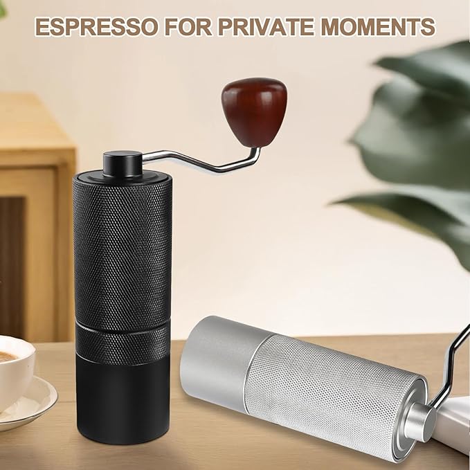 Non-Detachable Manual Coffee Grinder with 25 Level Stainless Steel Conical Burr Portable Aluminum Coffee Bean Grinder Gift Set Suitable for Moka Pot Espresso Pour Over Easy Cleaning with Brush