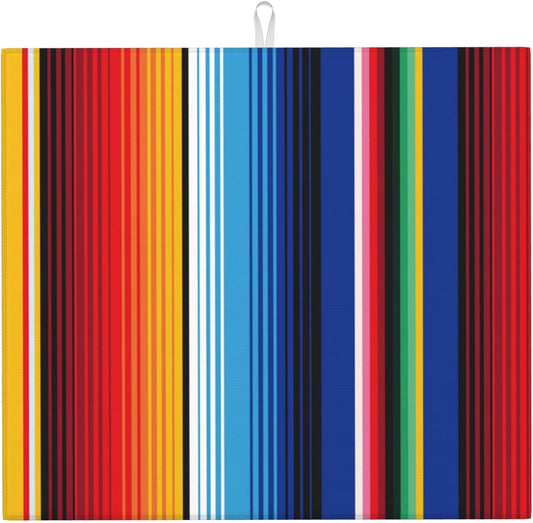 Rainbow Colorful Stripe Kitchen Drying Mat Mexican Microfiber Dish Drainer Mat for Kitchen Counter Absorbent Reusable Washable 16x18 Inch