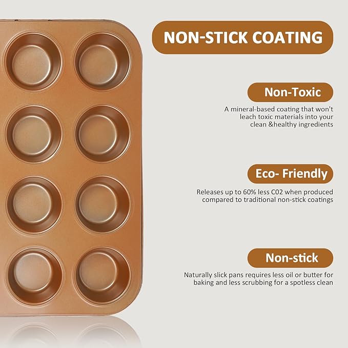 10PCS Nonstick Baking Pans Set - Bakeware Sets for Cooking, Oven and Dishwasher Safe, Non Toxic, Includes Cookie Sheets for Baking, Muffin Pan, Bread Pan, Cake pan, Loaf Pan, Roasting Pan Gold