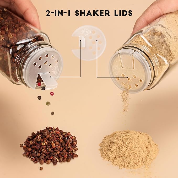 12Pcs Spice Jars with Label, 4oz Empty Square Seasoning Containers, Spice Jars with Shaker Lids, Small Spice Bottles for Salt, Herbs, Sugar, Pepper, Seasoning Jars for Spice Rack, Cabinet, or Drawer