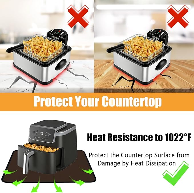 Heat Proof Mat for Air Fryer, Deep Fryer, Coffee Maker, 12x14in Heat Resistant Pad for Kitchen Countertop, Protective Mat for Quartz Counter