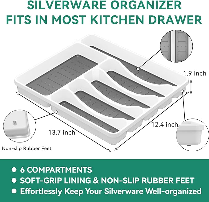 49-Piece Silverware Set with Organizer, Stainless Steel Flatware Utensils Set for 8, Forks and Spoons Silverware Set Cutlery Set with Steak Knives, Dishwasher Safe