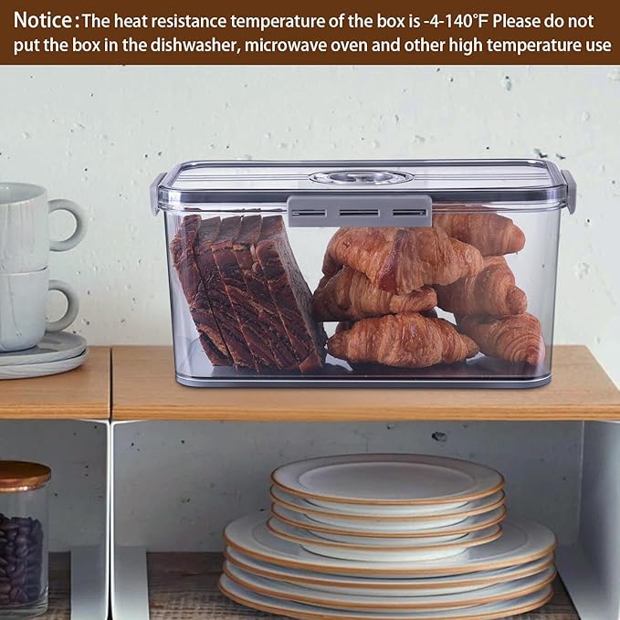 Gifhomfix Bread Box Bread Boxes for Kitchen Counter Airtight, Time Recording Bread Storage Container with Lid, Bread Keeper for Homemade Bread, Toast, Bagel, Donut and Cookies, LARGE Grey