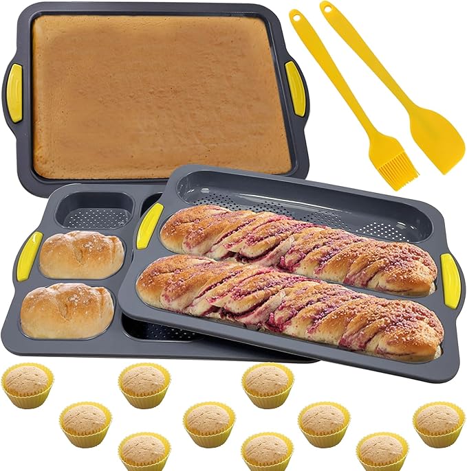 Silicone Bread Loaf Pan Set, Nonstick Loaf Pan & Heat Resistant Baguette Bread Pan, Bread Mold for Baking, French Bread Baking Pan, Bread Pans for Homemade Bread, Sub Loaf Pans for Baking Bread