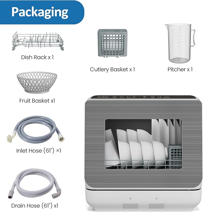 18" Compact Countertop Dishwasher with 6 Modes, Energy Star Portable Dishwasher with Dual Water Supply, 12H Delay Start, Dish Washer with Visible Door, Ideal for Small Homes, Dorms & RV
