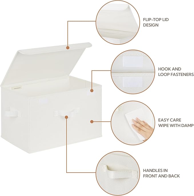 GRANNY SAYS Storage Bins with Lids, Fabric Storage Boxes, Closet Organizers and Storage, Storage Baskets for Shelves, Toy Box, Ivory White, 2-Pack