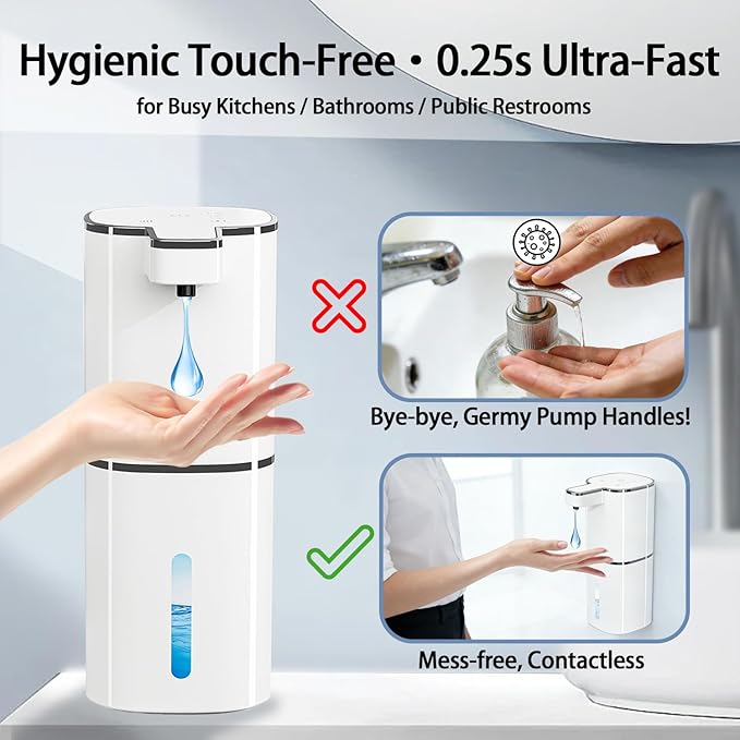 Automatic Soap Dispenser, Dish & Hand Foaming Soap Dispenser for Bathroom Kitchen, Liquid Auto Smart Electric Foam Pump Touchless，420ml-4 Levels Adjustable