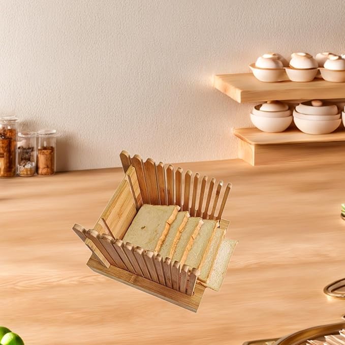 Bamboo Bread Cutting Tool, Even Slice Loaf Slicer with Crumb Catcher for Cakes and Bagels
