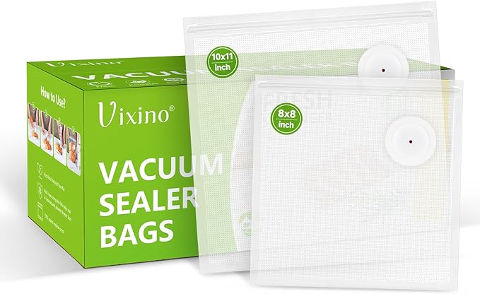 Vixino Vacuum Sealer Bags, 40 Reusable Vacuum Sealer Bags for Food, BPA-Free, Meal Prep and Sous Vide Cooking,Works for Handheld Sealer and Vac Sealer Machine with External Vacuum Systems