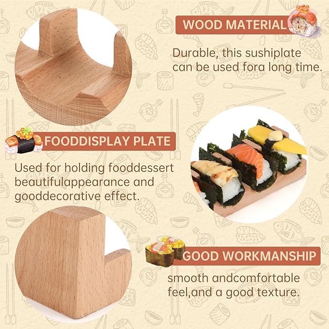 Wooden Taco Holder Stand for Sushi Hand Roll, Temaki & Sushi Roll – 1/2/3/5 Slot Sushi Display Tray, Natural Wood Serving Platter (10 pcs per Pack) (1 Slot (10 pcs))