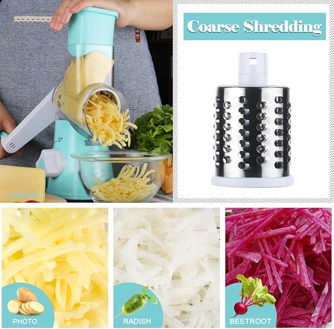 Ourokhome Rotary Cheese Grater Hand Crank, Kitchen Shredder Speed Mandolin Slicer, Zucchini Noodle Maker Spaghetti Spiralizer - 5 Blades Vegetable Slicer