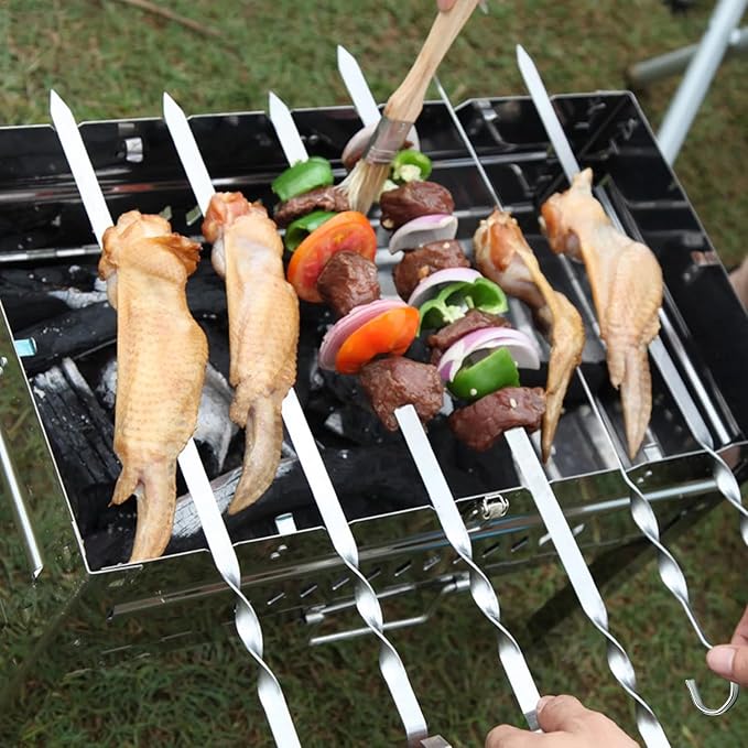 15.2" Kabob Skewers for Grilling, 40 Pack Metal BBQ Skewers - Reusable for Meat, Vegetable, Seafood & More