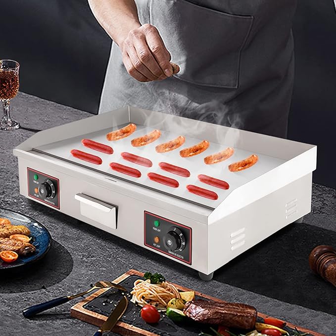 Commercial Electric Griddle, 30" 3000W Electric Countertop Flat Top Griddle Grill, Non-Stick Stainless Steel Teppanyaki Grill, Adjustable Temperature Control 122-572℉ (No Plug)