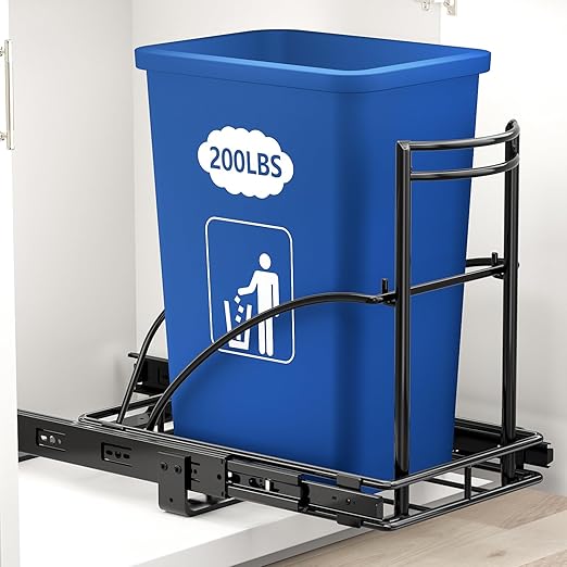 ANASTA Under Sink Trash Can Pull Out Trash Hidden for 30-50 Qt 7-13 Gallon Garbage Can Under 13" Wx19 Dx17 H Cabinet, Black Pull Out Kit with Full Extension Slide for Kitchen and Bathroom, No Bin