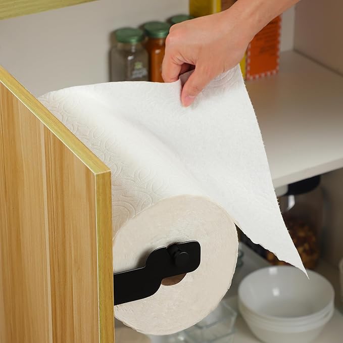 ZUNTO Black Paper Towel Holder Cabinet Door or Under Cabinet - Self Adhesive Big Roll Rack, Wall Mount Paper Towel Bar for Kitchen, Stainless Steel,
