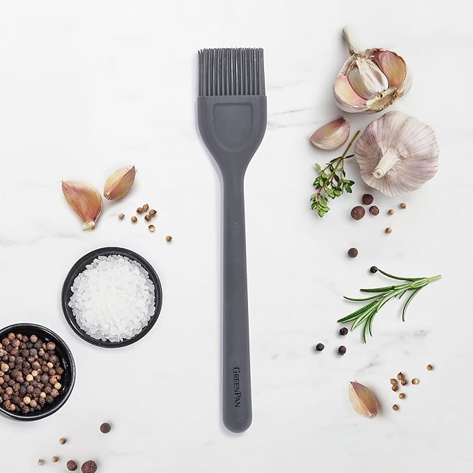 GreenPan Silicone Basting Brush, Cooking Kitchen Utensil, Sauce Marinades BBQ Grill Bake, Flexible Rubber Nonstick Cookware, Steel Core, Heat-Resistant, Anti-Slip Handle BPA-Free Dishwasher Safe, Gray