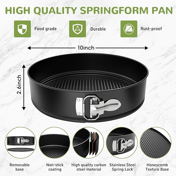 ZeroPone 10 Inch Springform Pan with Removable Bottom, Non-stick Round Spring Form Cake Mold Cheesecake Pan For Baking