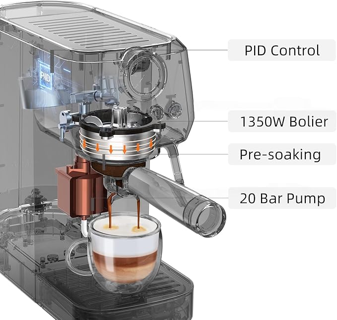 MAttinata Espresso Machine 20 Bar, Espresso Coffee Maker with Professional Milk Frother Steam Wand for Cappuccino & Latte, 49oz Removable Water Tank for Home, Stainless Steel