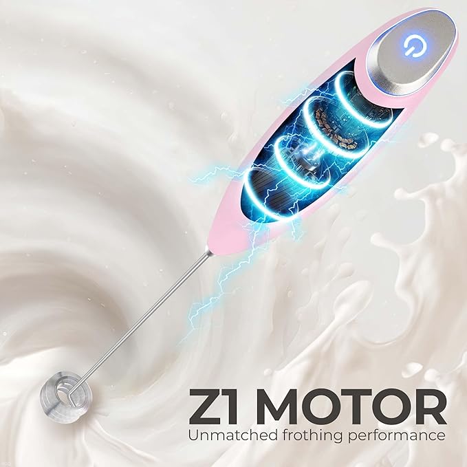 Zulay Kitchen Patented Tornado Triple Whisk Milk Frother with 4 Duracell Batteries – Handheld Foam Maker for Coffee, Lattes, Matcha & Hot Chocolate – Rich, Creamy Froth in Seconds - Candy