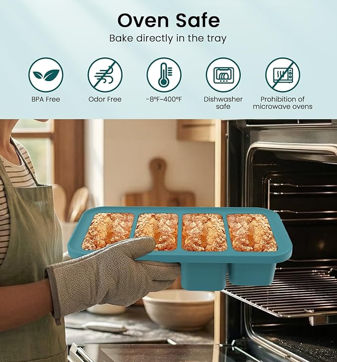 DOQAUS Silicone Freezer Molds, Reinforced Steel Frame 1 Cup Ice Cube Trays with Lid, 4-Cavity BPA-Free Soup Containers for Meal Prep, Kitchen