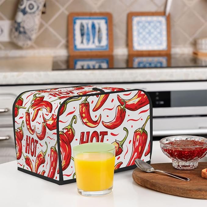Red Chili Pepper Toaster Cover 2 Slice Dust and Fingerprint Protection Toaster Bread Maker Covers Washable Kitchen Small Appliance Covers for Kitchen Accessories Decor Bakeware Women Gift