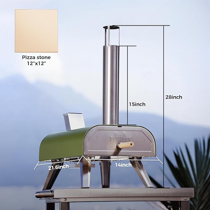 BIG HORN 12" Multi-Fuel Outdoor Pizza Oven – 3-in-1 Wood-Fired, Gas & Electric Compatible (Burners Sold Separately), Pellet Pizza Oven Portable Pizza Maker for Backyard, Camping & Tailgating, Green