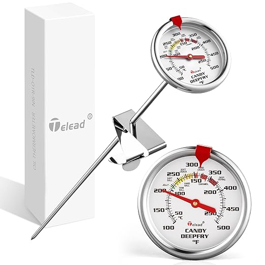 Upgraded Candy Thermometer Waterproof IP67 - Oil Thermometer for Frying with Clips - 9" Side of Pot Rainbow dial Thermometer Deep Fry for Oil Candy Candle BBQ - Silver XL