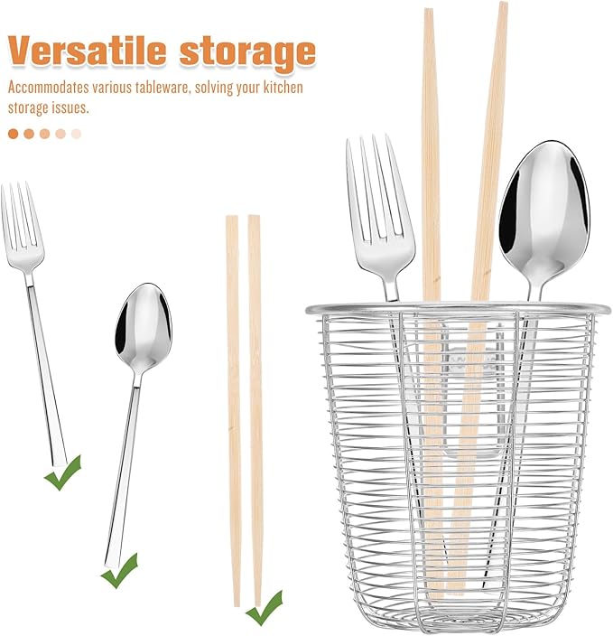Cabilock Dishwasher Chopstick Basket with Hooks, Stainless Steel Kitchen Utensil Holder, Cutlery Organizer for Chopsticks Spoons Forks Straws, Small Hanging Silverware Drying Rack, 3pcs