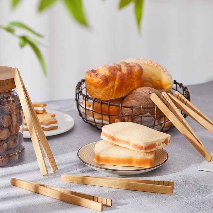 50 Pcs Bamboo Toast Tongs 7 Inch Wood Kitchen Utensil Toaster Tongs for Cooking Catering Buffet Appetizer Wedding Party Supplies