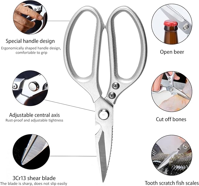 Stainless Steel Kitchen Shears Full-Steel Forged Metal Kitchen Scissors for Food (Kitchen Scissors-B)