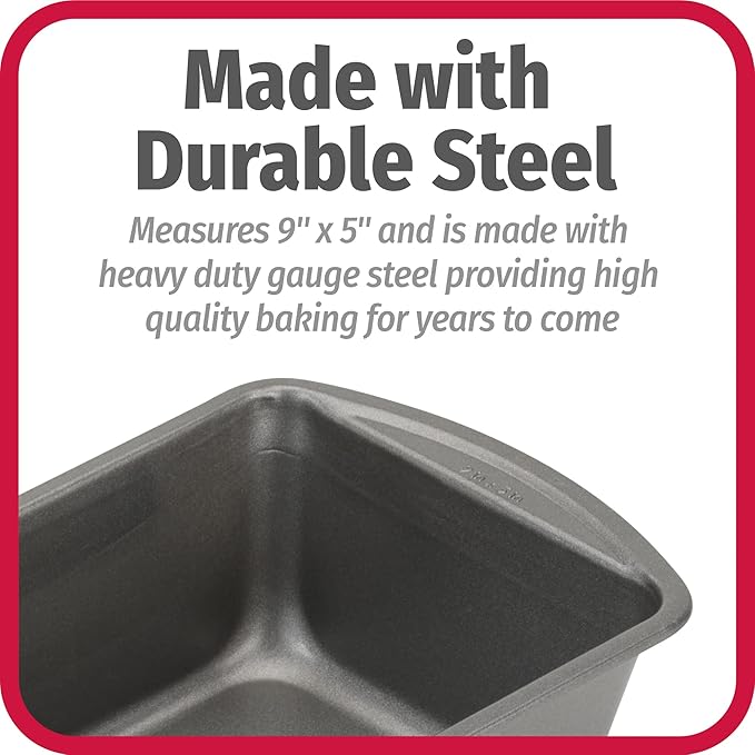 GoodCook Nonstick Loaf Pan Heavy-Duty Steel Bakeware with Easy-Clean Non-Stick Coating, Oven & Dishwasher Safe Pan, 9 x 5-Inch, Gray