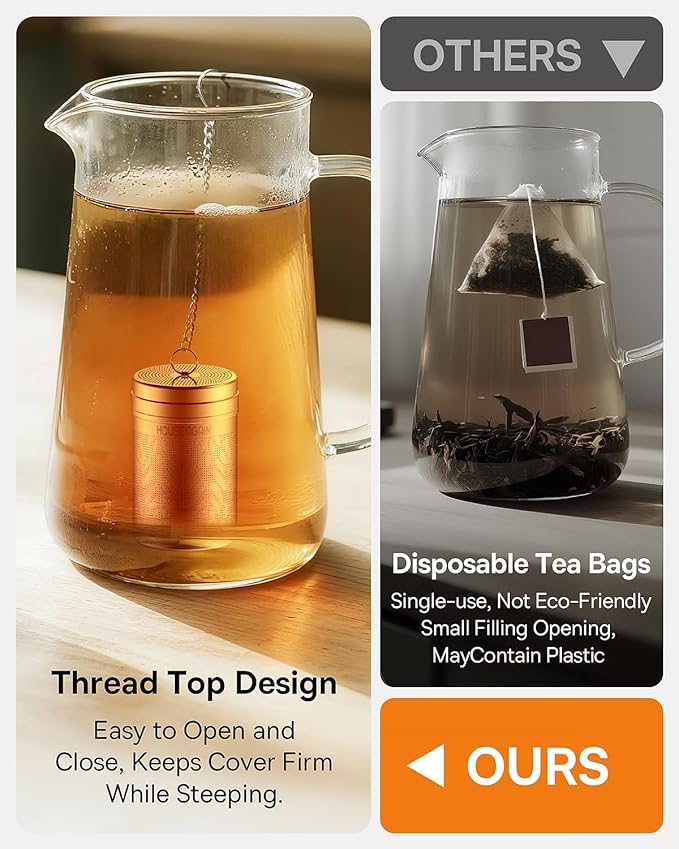 House Again 2 Pack Tea Strainers for Loose Tea, Extra Fine Mesh Tea Infuser, Updated Slim Threaded Lid & 304 Stainless Steel, Tea Ball Filter Bags Diffusers, Loose Leaf Tea Steeper for Brew Spices