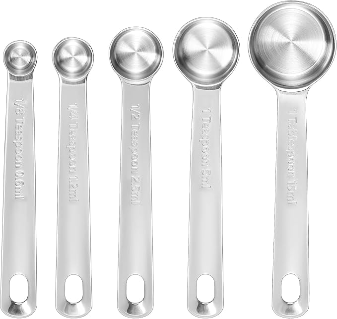 KEAWELL Premium 5-Piece 18/10 Stainless Steel Measuring Spoons Set – Durable, Stackable, Dishwasher Safe – Nesting Design for Baking & Cooking (Silver, 5PC Measuring Spoons)