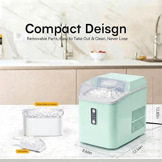 Nugget Ice Maker Countertop, Portable Ice Makers Machine with Removable Basket and Scoop, Self-Cleaning, Quiet, 6-Min Ready, 24lbs in 24Hrs, Visible, for Home, Party, RV, Camping, Green