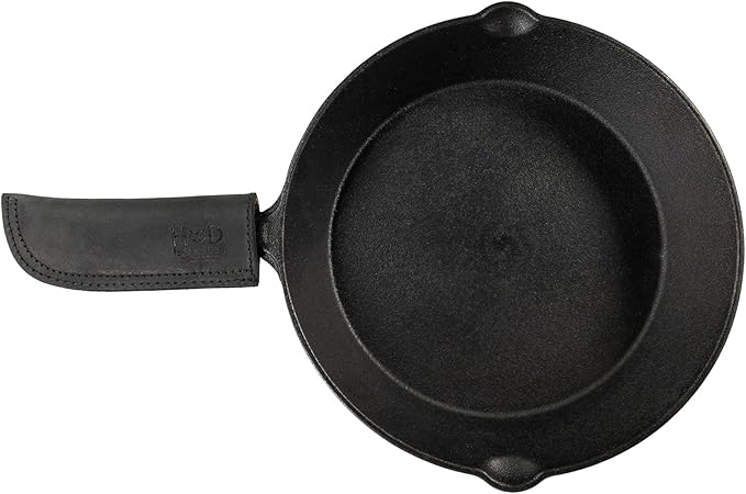 Hide & Drink, Hot Pan Handle Cover Handcrafted from Thick Full Grain Leather - Heat Resistant, Sturdy Grip for a Cast Iron Skillet, Frying Pan, Cookware - Simple, Durable (Charcoal Black)