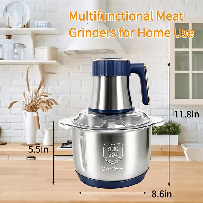 Food Processor,5-Speed Electric Food Chopper,Meat Grinder 5L(20Cups) with Two 6-Blade Sets,500W Powerful Vegetable Chopper Used for Dough Mixing,Meat, Nuts, Fruits, Garlic and Vegetables
